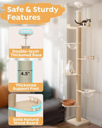 Veehoo Floor to Ceiling Cat Tree,106-123" Adjustable Tall Tension Cat Tower | 4.5" Sturdy Thickened Scratching Posts, Space-Saving, 7 Tier Climbing Pole, No Drilling, Corner Tree for Indoor Cat, Wood