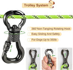 XiaZ Dog Tie Out Cable for Camping, 50FT Portable Overhead Trolley System for Dogs up to 300lbs，Dog Lead for Yard, Camping, Parks, Outdoor Events,5 min Set-up, Green