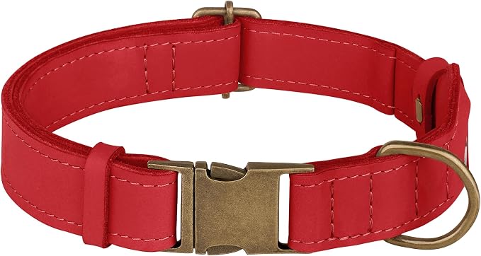 AirTag Dog Collar - Genuine Leather Dog Collar with Apple AirTag Holder and Metal Buckle - Smart GPS Tracking Pet Collars (Red, M, 14"-18" Neck Fit)