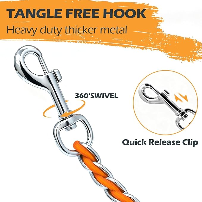 S-ETOVUS-Chain Dog Leash, Bite-Proof Metal Leash, with Padded Handle | Three Sizes 7.25FT/5.2FT/4FT, Woven From Nylon Rope And Chain, Durable And Bite-Resistant, Comfortable With Padded Handles