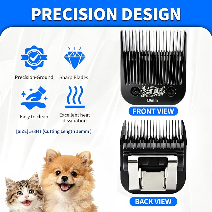 Size 5/8HT Detachable Pet Grooming Clipper Blade with Steel Cutter, 5/8 Inch (16 mm) Cut Length, Black, Compatible with Andis, Oster A5, Wahl KM10, 1 Pack