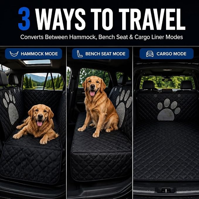 Dog Car Seat Cover for Back Seat – Hammock Style Pet Seat Protector for Cars, SUVs & Trucks | Waterproof Backing, Non-Slip, Scratch-Resistant, Mesh Window, Adjustable Straps, Machine Washable