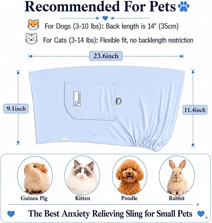 Ice Silk Dog Sling Carrier, Adjustable Safety Strap | Breathable & lightweight, fits pets up to 10 lbs,Secure buckle closure, hands-free design,Great for daily walks & travel,Blue