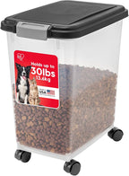 IRIS USA Dog Food Storage Container, Airtight, 30 lb Capacity, Wheels | Airtight seal keeps kibble, bird seed, and pet food fresh while wheels provide easy mobility around the home.