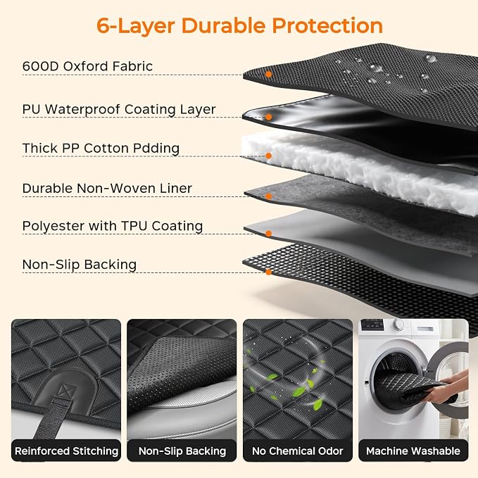 URPOWER Dog Car Seat Cover for Back Seat, Waterproof Hammock for Car & SUV | 600D Oxford, Side Flaps with Zippers, Scratch Resistant, Non-Slip, Easy Install, Machine Washable, Dog Seat Belt Included