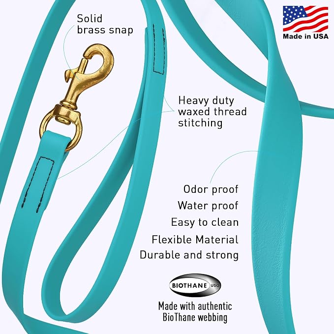 Viper Biothane K9 Working Dog Leash Waterproof Lead for Tracking Training Schutzhund Odor-Proof Long Line with Solid Brass Snap for Puppy Medium and Large Dogs, 20ft Sky Blue