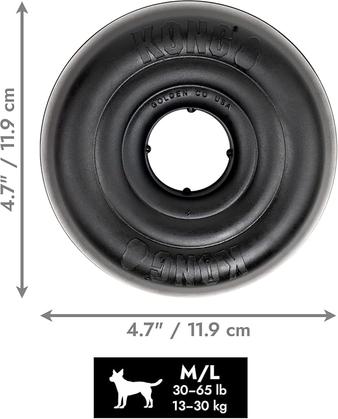KONG Extreme Donut Dog Toy – Toughest Durable Natural Rubber Chew Toy for Power Chewers – Safe on Teeth & Gums, Fun Bounce & Roll for Indoor and Outdoor Play (Medium/Large)
