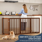 Homykic Bamboo Freestanding Dog Gate, No Assembly Pet Gate Indoor, 24”H x 75”W Extra Wide Foldable Puppy Barrier Fence with Support Feet for the House, Doorways Stairs, 4 Panels, No Drillings, Walnut