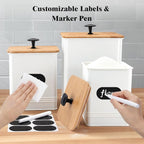 Kitchen Canisters Set of 3, Metal Flour Sugar Storage Containers with Airtight Lids-Canisters Sets for Kitchen with Customizable Chalkboard Labels & Marker Pen-Spice, Coffee Storage Jars(White)