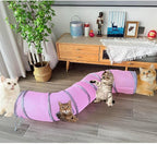 2-Way Long Collapsible Cat Tunnel Tube Toy Pink | Interactive Play Tunnel with Peek Hole for Indoor Cats, Kittens, Puppies & Rabbits | Hours of Fun & Exercise