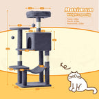 Cat Tree Tower 44 Inch for Indoor Kittens and Cats, Grey | Small Cat Tower with Condo, Hammock, Sisal Scratching Posts, Extended Perch