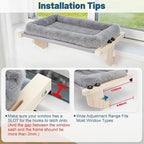 Cat Sill Window Perch - 100% Natural Pine Frame, Soft Plush Fleece, Tool-Free Adjustment, Supports 50 lbs (Large-Grey)