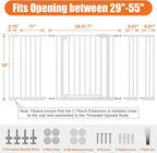 keny 29"-55" Extra Wide Baby Gate, Pressure Mounted No Drilling Dog Gate | for Stairs Doorways, Easy Walk Through Safety Gate for Babies or Pets, 30" Tall, White