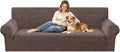 ZNSAYOTX Stretch Couch Cover, 1 Piece Oversized Sofa Covers for 3 Cushion Couch, Jacquard Sofa Slipcovers with Elastic Bottom Thickened Furniture Protector for Dog Cat Pet (X-Large, Brown)