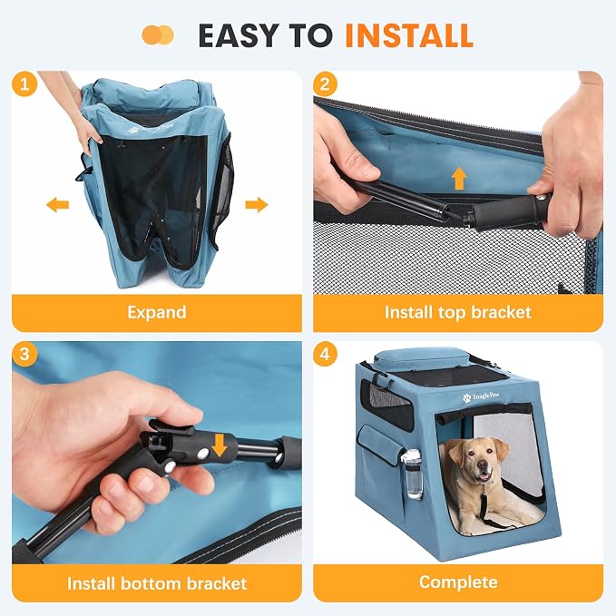 Snagle Paw Portable Dog Crate for Car Travel, Collapsible Large Dog Travel Crate with Metal Frame & 3-Door Mesh Windows, Secures in Trunk/Backseat, Soft-Sided Kennel Carrier for Medium Large Dogs-L