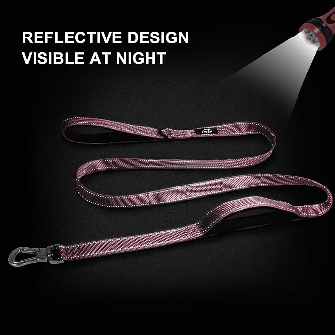 Twoear 6FT 1IN Heavy Duty Dog Leash for Large Dogs with 2 Padded Handles | Traffic Handle Extra Control, Auto Lock Hook, Strong Reflective Walking Leash for Night Safety, Medium and Large Breeds,Pink