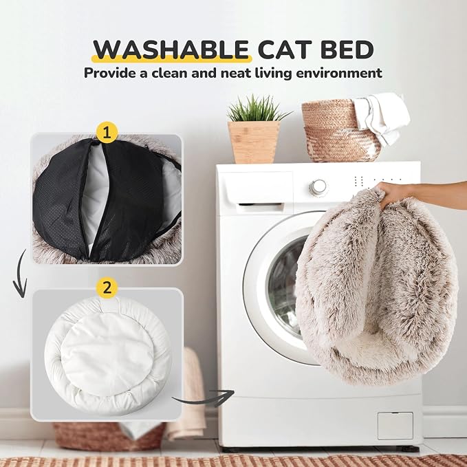 CATISM Cat Bed, Cat Beds for Indoor Cats Covered Hooded | Warm Soft Plush Comfortable Removable Washable Non-Slip Bottom
