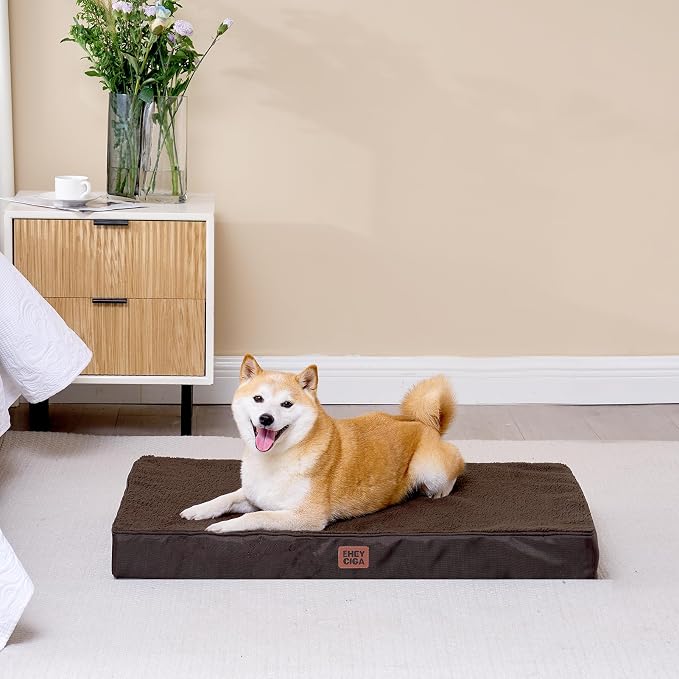 EHEYCIGA Orthopedic Dog Bed Large with Removable Washable Cover,Brown,36x27 | Egg Crate Foam Support,Durable Oxford fabric,Non-Slip Bottom,Machine Washable,Soft Waterproof Plush Pet Bed Mat For Crate
