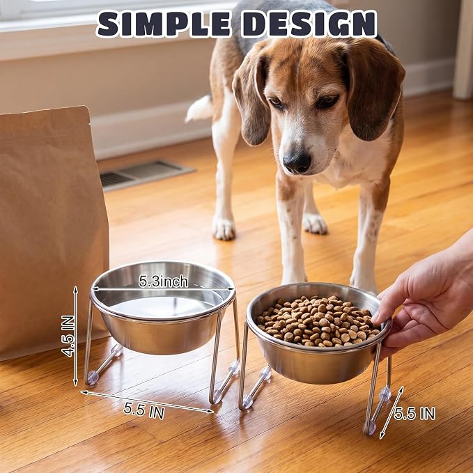 4 Pcs Elevated Cat Bowls 4.53'' Height Raised Stainless Steel Cat Food Bowls Anti-Slip 15° Tilted Stand Shallow Food and Water Dishes for Kitty and Small Puppy (Single Bowl)