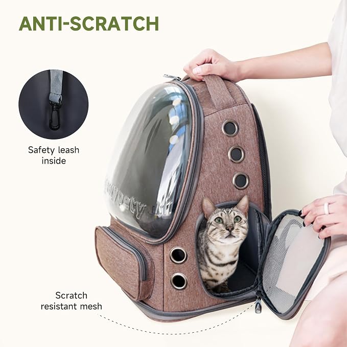 Cawypety Cat Backpack Carrier, Breathable Cat Carrier Large Space Bubble Pet Backpack for Kitty Small Dog up to 15lbs, Transparent & Foldable Pet Carrier for Travel Hiking | Breathable Mesh Cat Backpack Transparent Foldable Pet Clear Carrier Portable f...