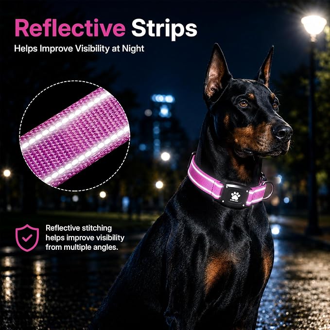 GPS Dog Collar Tracker 2-in-1,Reflective Waterproof Pet Collar,iOS-Only,No Monthly Fees,Unlimited Range,Dog Tracking Collar Pet Tracker,for Small Medium Large Dogs(S (12.5"-16"), Hot Pink)