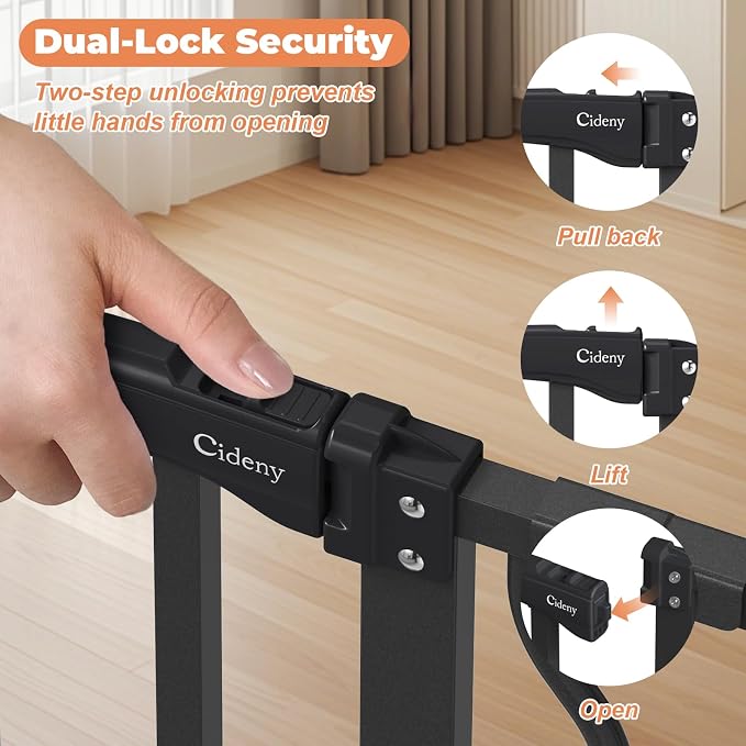 34" Tall Baby Gate No Drilling, Auto Close Dog Gate Indoor, Black | for Doorways & Stairs, Pressure Mounted 29"-45" Wide Pet Gate, Easy Walk Through Stair Gate for Baby & Pet Stroller Friendly