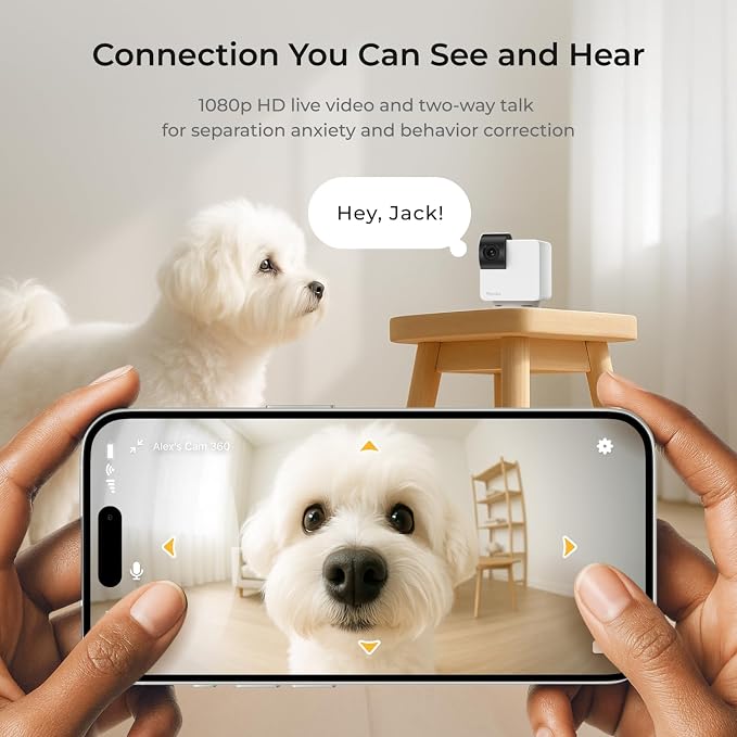 Petcube Cam 360 (2-Pack) – Wi-Fi Pan-Tilt Pet Security Camera with App | 1080p HD video, 360° rotation, night vision, AI alerts for dog, cat & home monitoring. Includes 2 cameras