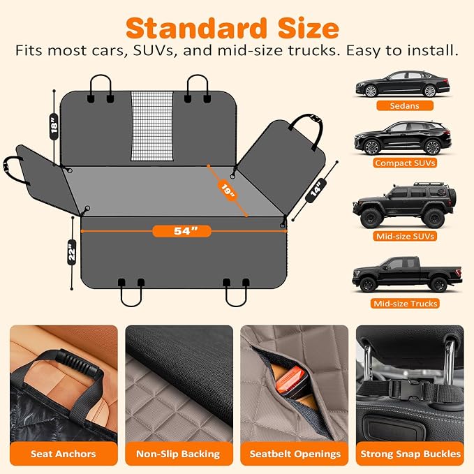 URPOWER 4 in 1 Dog Car Seat Cover for Back Seat, Waterproof Hammock | Mesh Window, Side Flaps, 600D Oxford, Scratch Resistant, Non-Slip, Easy Install, Machine Washable, Dog Seat Belt Included