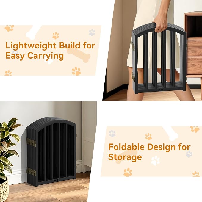SNUOWU 16 Inch Full Metal Freestanding Short Dog Gate for Small Dogs, Foldable 6-Panel Pet Barrier, Expands Up to 72" Wide, Indoor Safety Fence for Doorway, Home & Stairs, Black