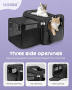 MIDOG Cat Carrier Soft for Small-Medium Cats Up to 25lbs, Airline Approved | Expandable Square Design,Comfort & Breathable Window,Equipped with anti-slip lock zippers and an internal safety leash