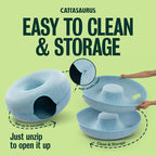 Peekaboo Cat Cave Donut for Multiple & Large Cats up to 30-45 lbs, 3-in-1 Self Warming Cat Bed, Tunnel & Scratcher for Indoor Cats, Washable & Detachable Small Dog Bed (Blue, Jumbo)