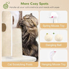 Globlazer Cat Tree Tower for Indoor Cats, 50-inch Adult Cat Tree House for Large Adult Cats with Steps, Scratching Post, 2 Cat Caves, Dangling Toys, FC50, Beige