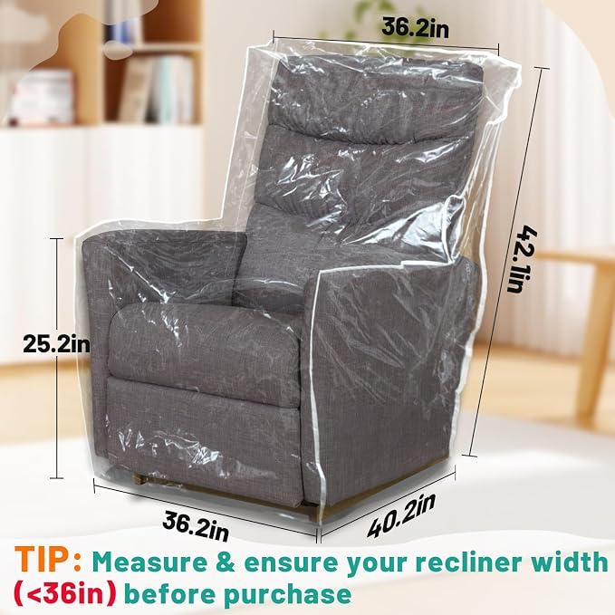 PAMASE 1.5mm Thickened Plastic Armchair/Recliner Cover - Heavy Duty Clear Vinyl Living Room Chairs Slipcover to Prevent Dogs Cats Pets Scratching, Waterproof Dustproof