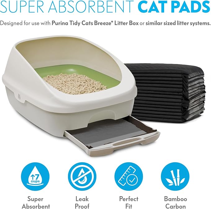 Paw Inspired Cat Pads, Carbon, 16.9 x 11.4 Inch, 80 Count Bulk Pack | Generic Refills for Tidy Cats Breeze Litter Box System, Super Absorbent Pee Pads, Kitty Litter Liners for Easy Cleaning