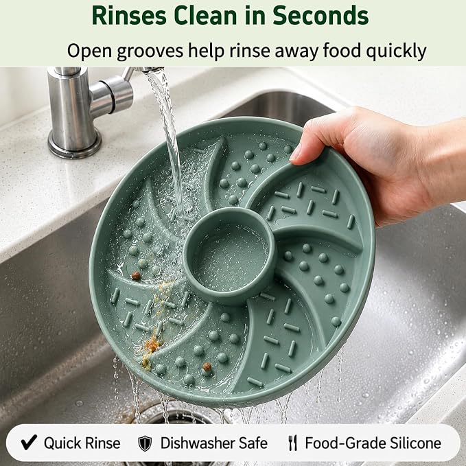 Slow Feeder Dog Bowl Silicone Suction Cup Anti Spill Dogs Cats Green | strong suction base prevents sliding, extends mealtime, reduces anxiety, textured surface, dishwasher safe