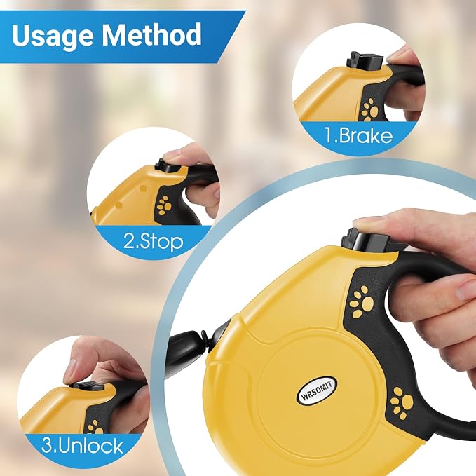 360°No Tangle 26 Ft Retractable Dog Leash for Dogs up to 99lbs | Heavy Duty Pet Walking Leash for Small Medium Large Dogs, Anti-Slip Handle, Strong Nylon Tape, One-Handed Brake, Yellow