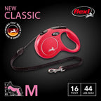 FLEXI® Classic Cord Retractable Dog Leash, Medium, 16 ft - Red | German engineered, original flexi leash, durable quality for dogs up to 44 lbs, tangle-free, walking, reliable brake system