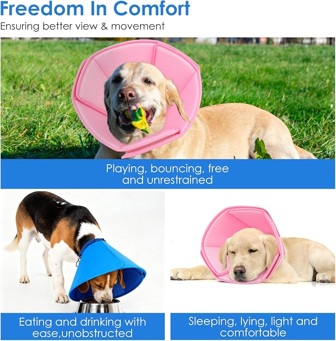 AOFITEE Dog Cones for Medium Dogs, Soft Dog Cone Collar After Surgery, Adjustable Cone for Dogs to Stop Licking, Breathable Pet E-Collar Alternative for Wound Healing(Blue,Medium)