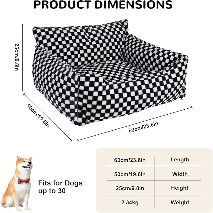 Dog Beds for Small Medium Dogs, Washable Soft Fleece Dog Bed with Removable Cover, Puppy Sofa Bed with Anti-Slip Bottom, Pet Sleeping Bed for Indoor Cats & Dogs Under 23 lbs (Grid Black)