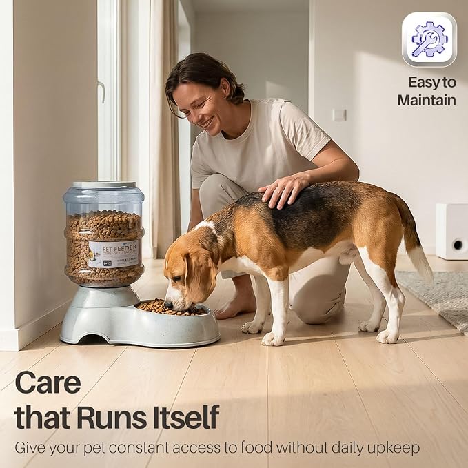 Flexzion Gravity Pet Feeder, Dog and Cat Food Dispenser, 1-Gallon Capacity | Self-replenishing dry food station with non-skid feet and a carry handle; holds approximately 4-6 lb of kibble.