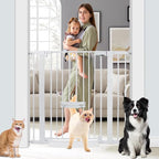 SHYUJAJIE 37 Inch Tall Baby Gate with Small Cat Door | Adjustable 29.55"-40.55 "Wide,Auto Close Dog Gate Easy Walk Thru Pet Gate for Stairs, Doorway, House, Pressure Mounted