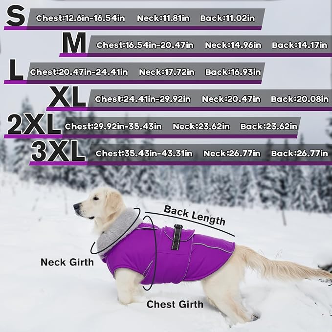 Lelepet Dog Winter Coats for Small Dogs Dog Jacket with Adjustable Buckle | Waterproof Reflective Pet Fleece Vest Windproof Cold Weather Coats with Hook and Loop Closure & Leash Hole, Turtleneck, S