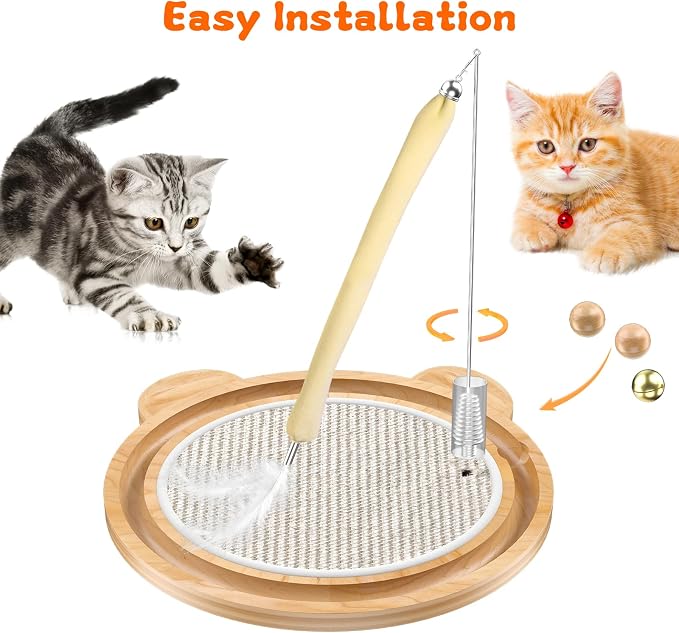Cat Scratcher Toys Natural Sisal Pad Kitten Interactive Ball Track | Cat Toys Spring Ball Turntable Indoor Entertainment Chasing Hunting Protecting Furniture Sofa Mental Physical Exercise