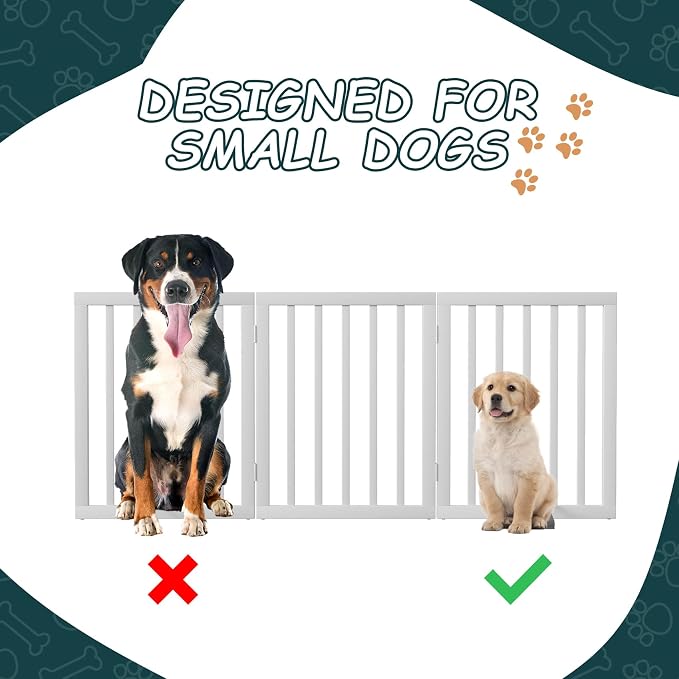 Semiocthome Bamboo Freestanding Dog Gates for Doorways,3-Panel Indoor Puppy Gates for the House with 2 Metal Stands,24"H Folding Pet Gate for Stairs Expands Up to 55"W Fully Assembled Stair Gate White