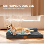 Patas Lague Orthopedic Medium Dog Bed Pet Sofa Beds 30''X20''Dark Grey | L Bolster Egg-Crate Foam Dog Couch For Medium Dogs, Waterproof Removable Washable Cover, Pet Mat with Nonskid Bottom
