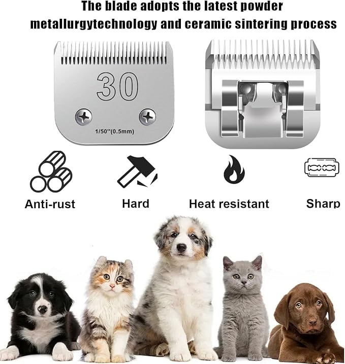 #30 Dog Grooming Replacement Blades Compatible with Andis Clipper | Compatible with Oster A5,Wahl km10 Dog Clippers,Size-#30, 1/50-Inch Cut Length(0.5mm),3-Pack