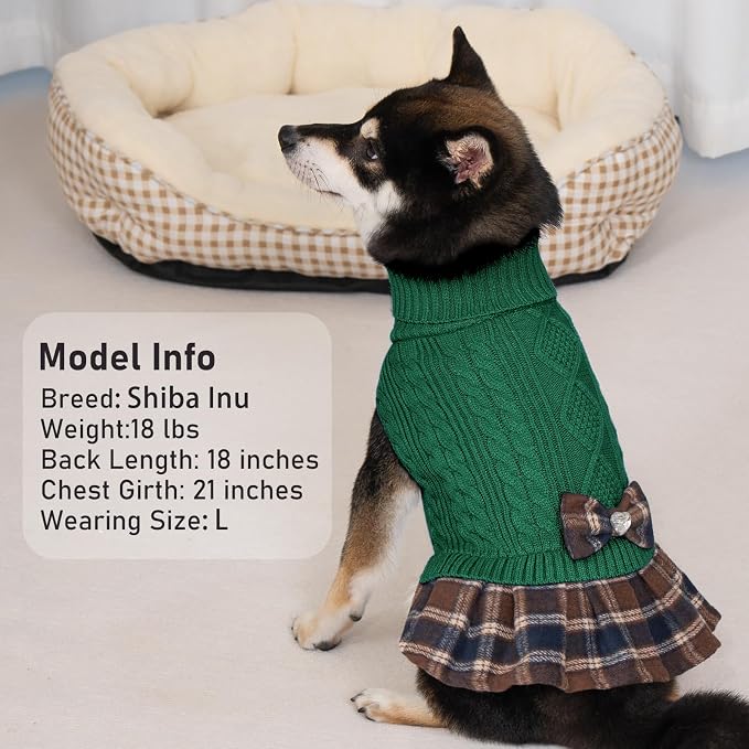 KYEESE Dog Sweater Dress Turtleneck Thick Knit Pullover for Cold Weather | Stretchy Fit, Lightweight & Warm, Cozy Knit Comfort, Cute Bow Accent, Gentle on Sensitive Skin, Comfortable Daily Wear