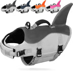 AMZNOVA Dog Swim Vest Shark Dog Life Jacket Life Vest | Lifejacket with Shark Fin & Handle for Boating & Swimming, High Visibility Adjustable for Doggy Cat Puppy, L, Grey