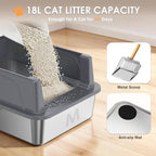 Stainless Steel Litter Box, 17.4'' x 13.5'' x 8.5'' Metal Kitty Litter Box for Small Cats Kitten High Sided Litter Boxs with Scoop Open Top Low Entry Easy to Clean Non-Sticky Anti-Leakage