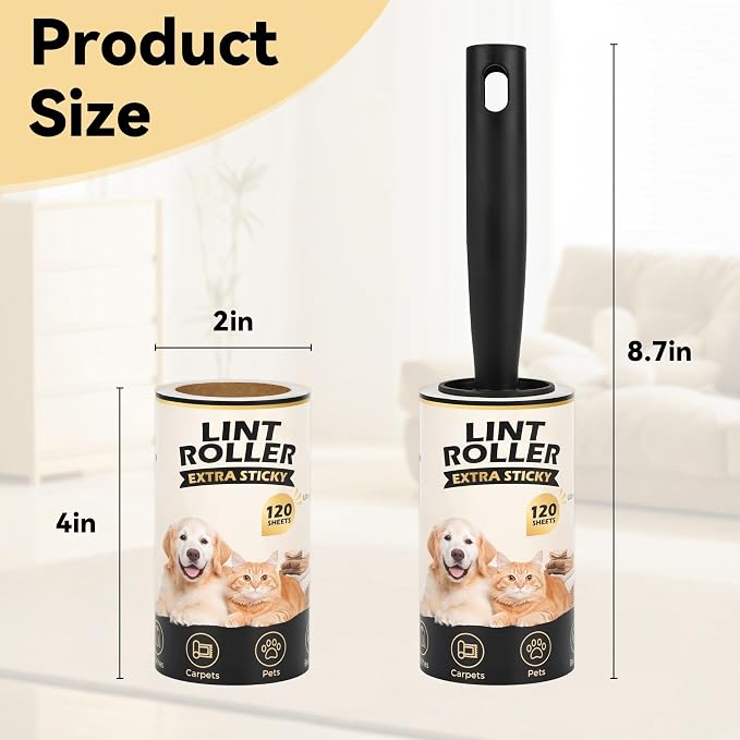 Extra Sticky Lint Roller Refills for Pet Hair Removal, 10 Rolls | No handle included. 10 rolls, 120 easy-tear sheets each, 1,200 total for dog and cat hair on clothes and furniture.